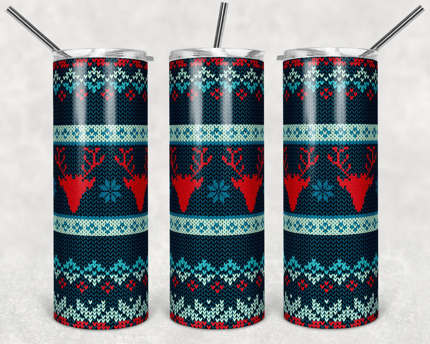 Christmas Sweater Pattern- 20oz or 30oz Skinny Tumblers w/ Lid and Metal Straw