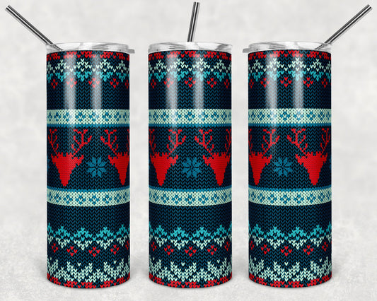 Christmas Sweater Pattern- 20oz or 30oz Skinny Tumblers w/ Lid and Metal Straw