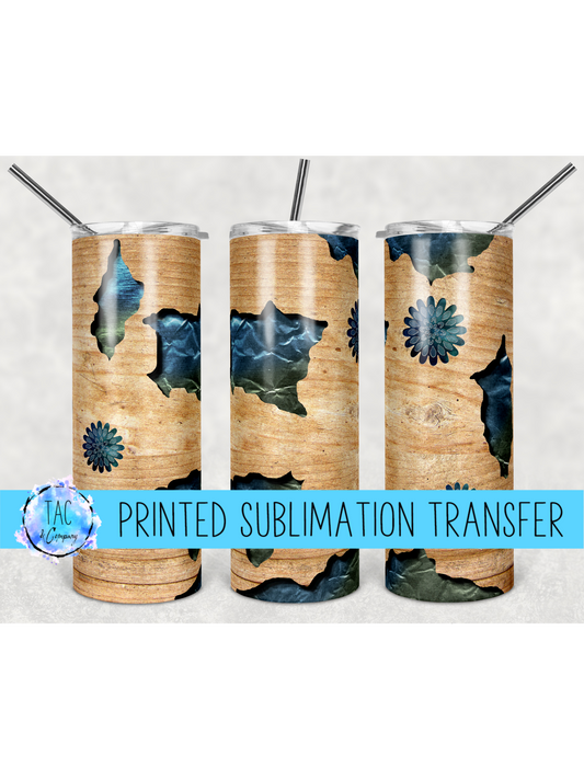 Wood with Blue Flowers Peek A Boo-Sublimation Print (This Is Not A Digital File)