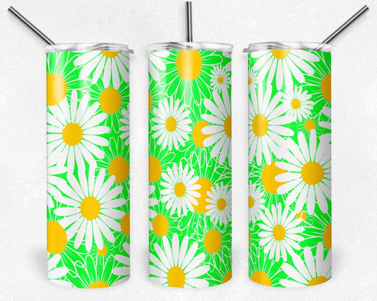 Green Daisy- 20 oz or 30oz Skinny Tumblers w/ Lid and Metal Straw