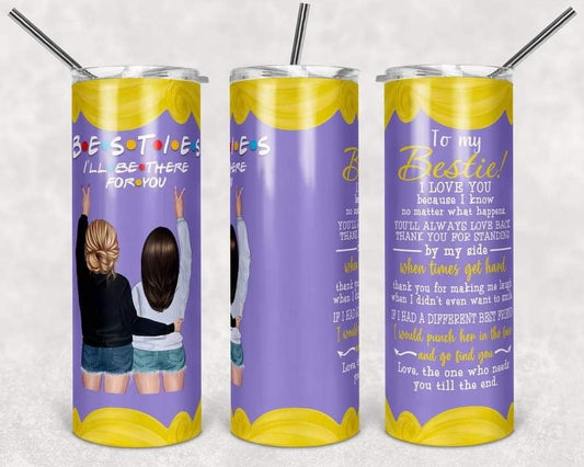 Bestie - 20 oz or 30oz Skinny Tumblers w/ Lid and Metal Straw