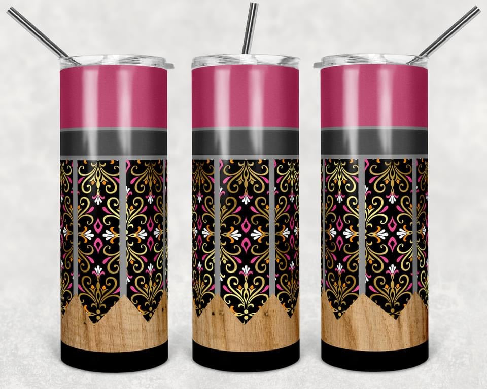 Pink & gold Pink Stripe Special Effects - 20 oz or 30oz Skinny Tumblers w/ Lid and Metal Straw