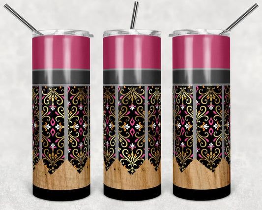 Pink & gold Pink Stripe Special Effects - 20 oz or 30oz Skinny Tumblers w/ Lid and Metal Straw