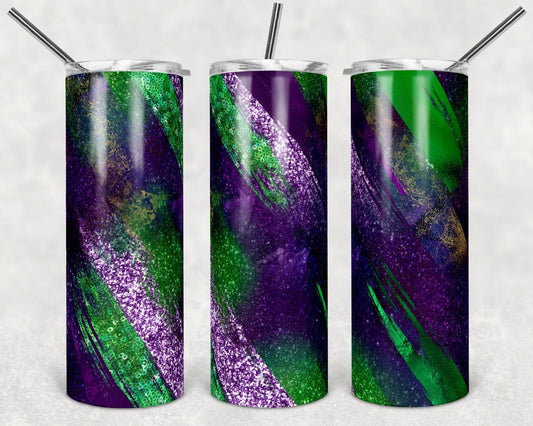 Green Purple Glitter Special Effects- 20 oz or 30oz Skinny Tumblers w/ Lid and Metal Straw