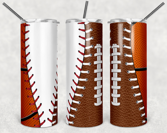Basketball Baseball Football Combo - 20oz or 30oz Skinny Tumblers w/ Lid and Metal Straw