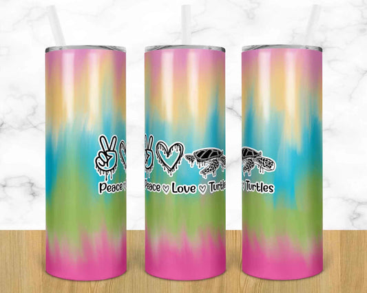 Peace Love and Turtles - 20oz or 30oz Skinny Tumblers w/ Lid and Metal Straw