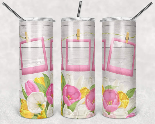 Pink Pictures Floral- 20oz or 30oz Skinny Tumblers w/ Lid and Metal Straw