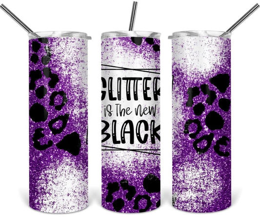 Purple Glitter is the Black- 20oz or 30oz Skinny Tumblers w/ Lid and Metal Straw