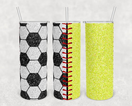 Soccer Softball Sport- 20oz or 30oz Skinny Tumblers w/ Lid and Metal Straw