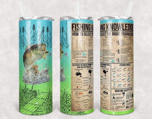 Fishing Knowledge - 20 oz or 30oz Skinny Tumblers w/ Lid and Metal Straw