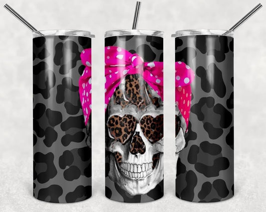 Skull Messy Bun- 20oz or 30oz Skinny Tumblers w/ Lid and Metal Straw