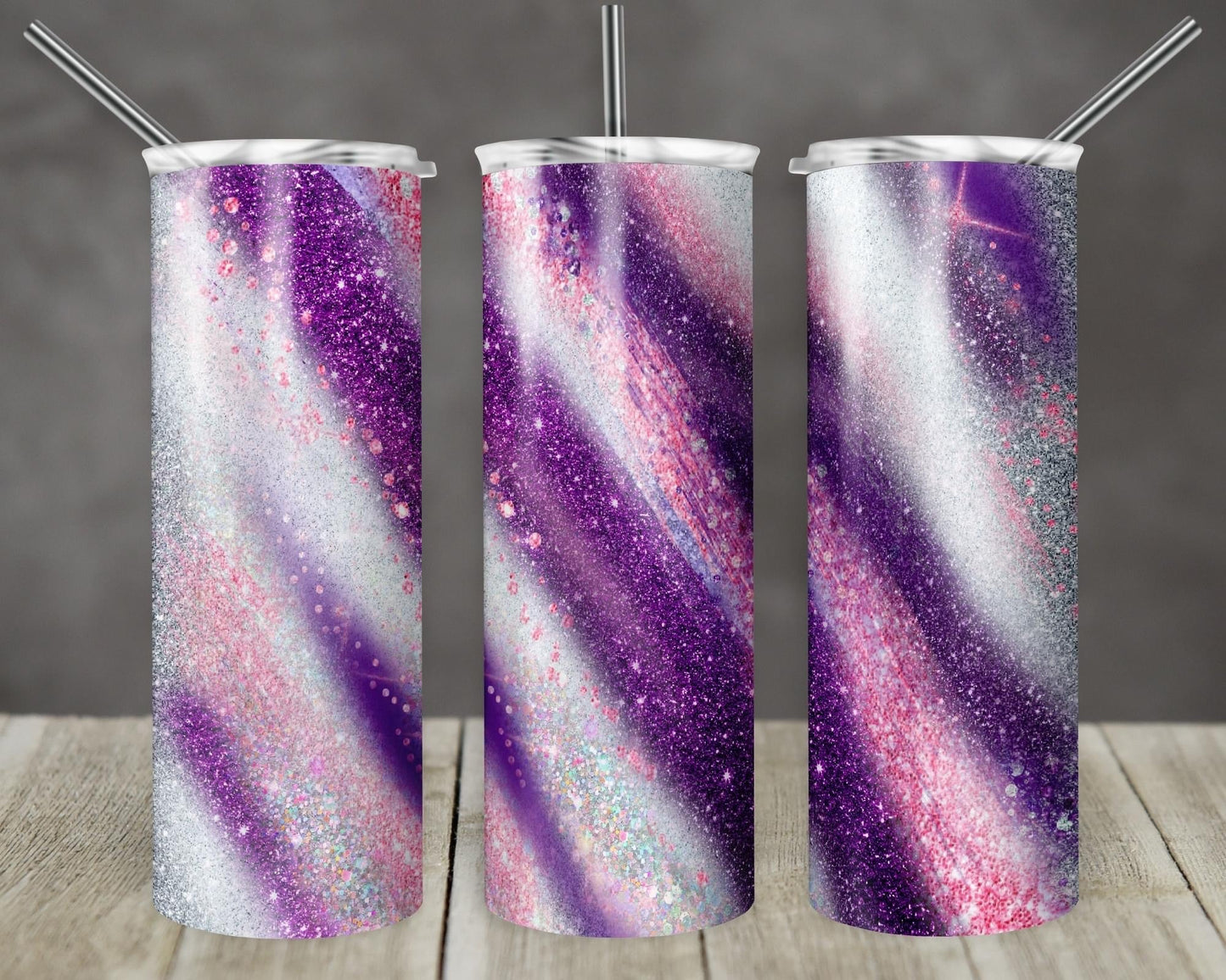 Purple Pink & White Striped- 20oz or 30oz Skinny Tumblers w/ Lid and Metal Straw