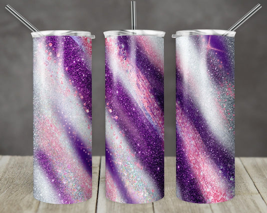 Purple Pink & White Striped- 20oz or 30oz Skinny Tumblers w/ Lid and Metal Straw