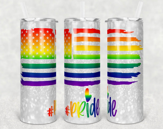 #Pride American Flag- 20oz or 30oz Skinny Tumblers w/ Lid and Metal Straw