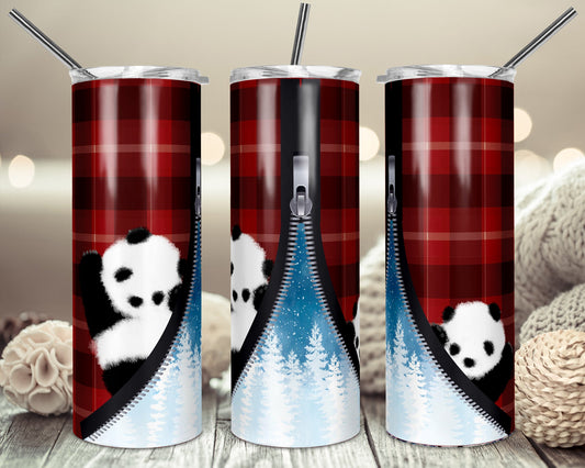 Panda Animal-20 oz or 30oz Skinny Tumblers w/ Lid and Metal Straw