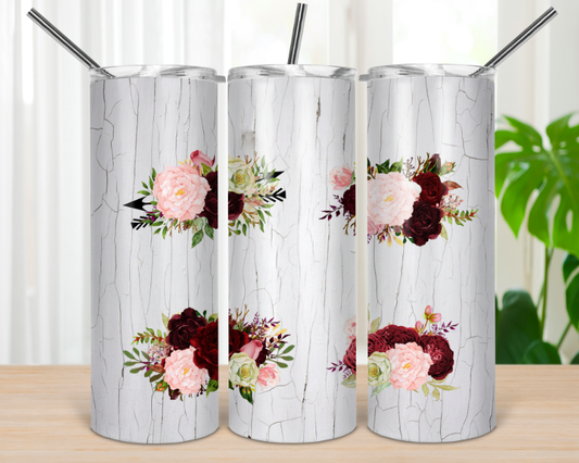 White Cracked Floral- 20oz or 30oz Skinny Tumblers w/ Lid and Metal Straw