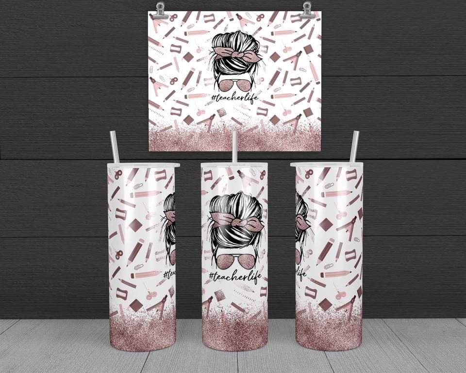 Teacher Life - 20 oz or 30oz Skinny Tumblers w/ Lid and Metal Straw