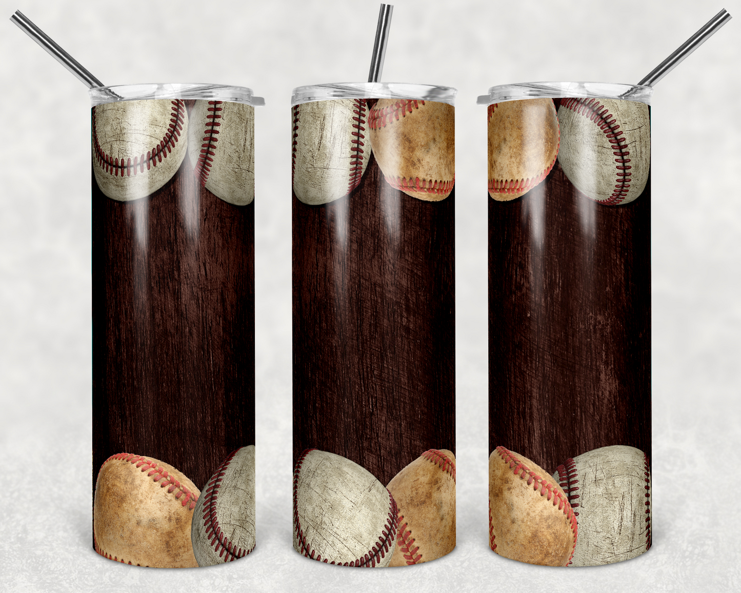 Baseball , Sports - 20oz or 30oz Skinny Tumblers w/ Lid and Metal Straw