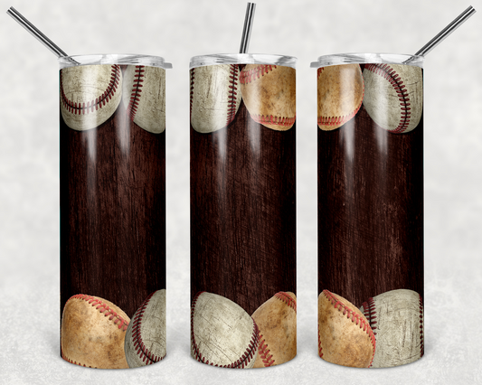 Baseball , Sports - 20oz or 30oz Skinny Tumblers w/ Lid and Metal Straw