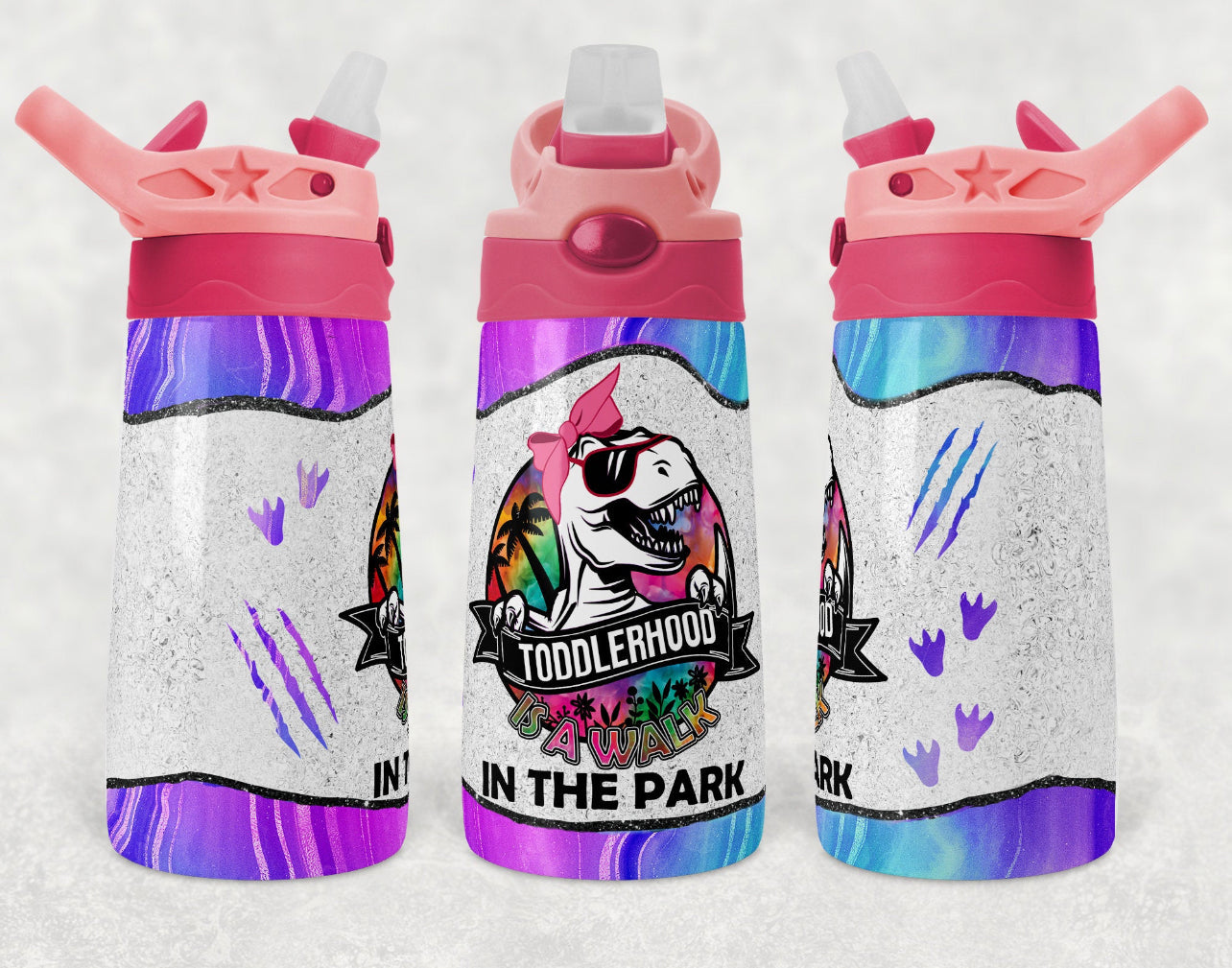 Toddlerhood in the Park Dinosaur - 12oz Kids Flip Cup water Bottle Tumbler