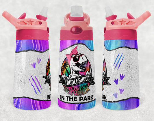 Toddlerhood in the Park Dinosaur - 12oz Kids Flip Cup water Bottle Tumbler