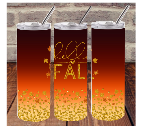 Hello Fall - 20oz or 30oz Skinny Tumblers w/ Lid and Metal Straw