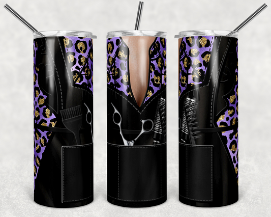 Purple & Gold Cheetah Hair Apron - 20oz or 30oz Skinny Tumblers w/ Lid and Metal Straw