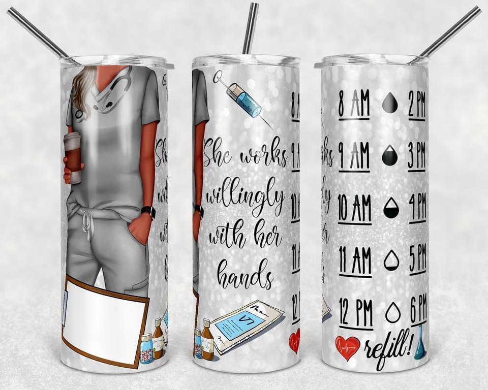 Nurse Refill Cup - 20oz or 30oz Skinny Tumblers w/ Lid and Metal Straw