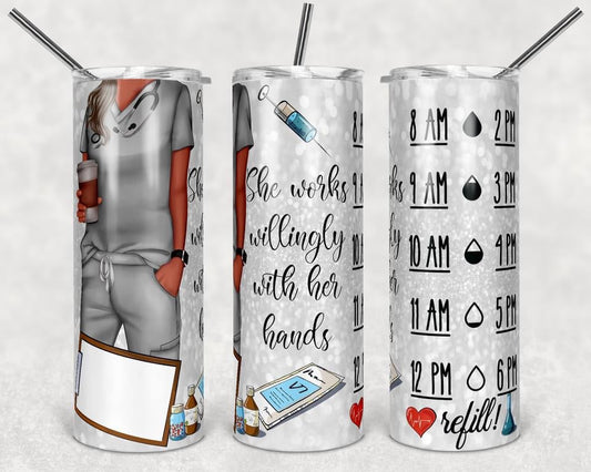 Nurse Refill Cup - 20oz or 30oz Skinny Tumblers w/ Lid and Metal Straw
