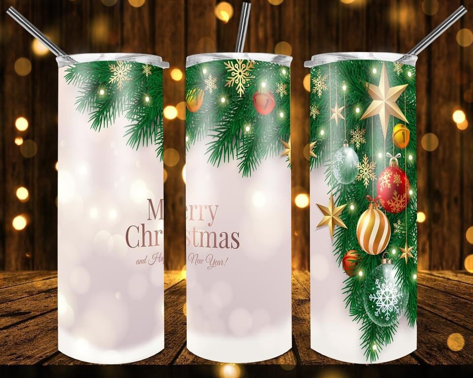 Merry Christmas New Years- 20oz or 30oz Skinny Tumblers w/ Lid and Metal Straw