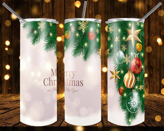 Merry Christmas New Years- 20oz or 30oz Skinny Tumblers w/ Lid and Metal Straw