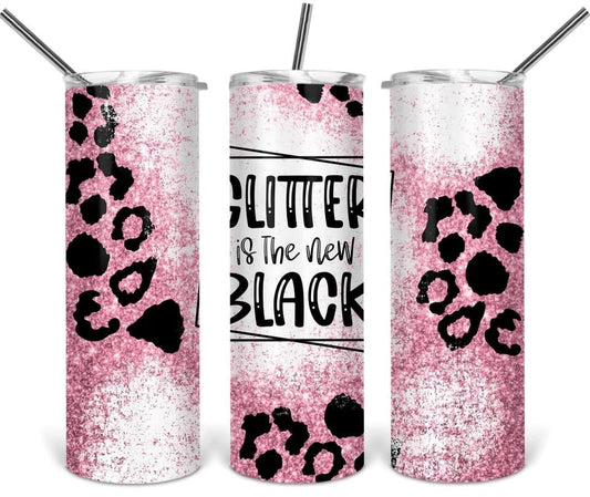 Red Glitter is the Black- 20oz or 30oz Skinny Tumblers w/ Lid and Metal Straw