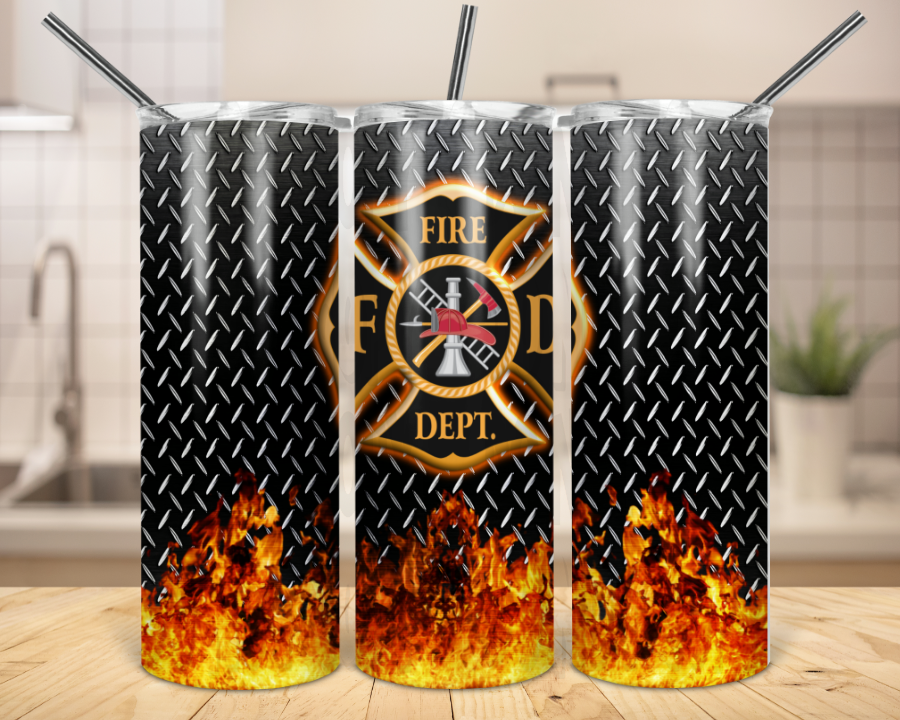 Fireman, Firefighter - 20 oz or 30oz Skinny Tumblers w/ Lid and Metal Straw