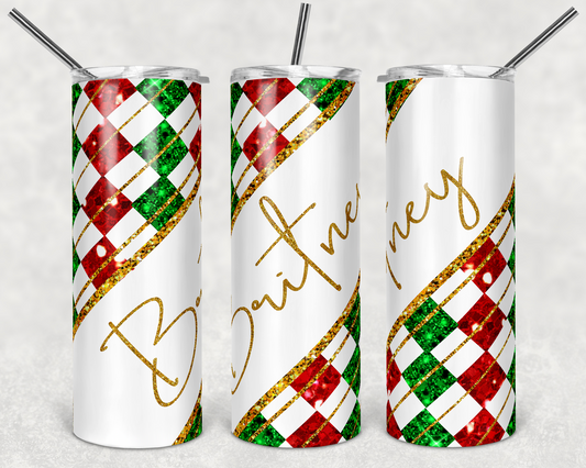 Custom Name Red & Green- 20 oz or 30oz Skinny Tumblers w/ Lid and Metal Straw