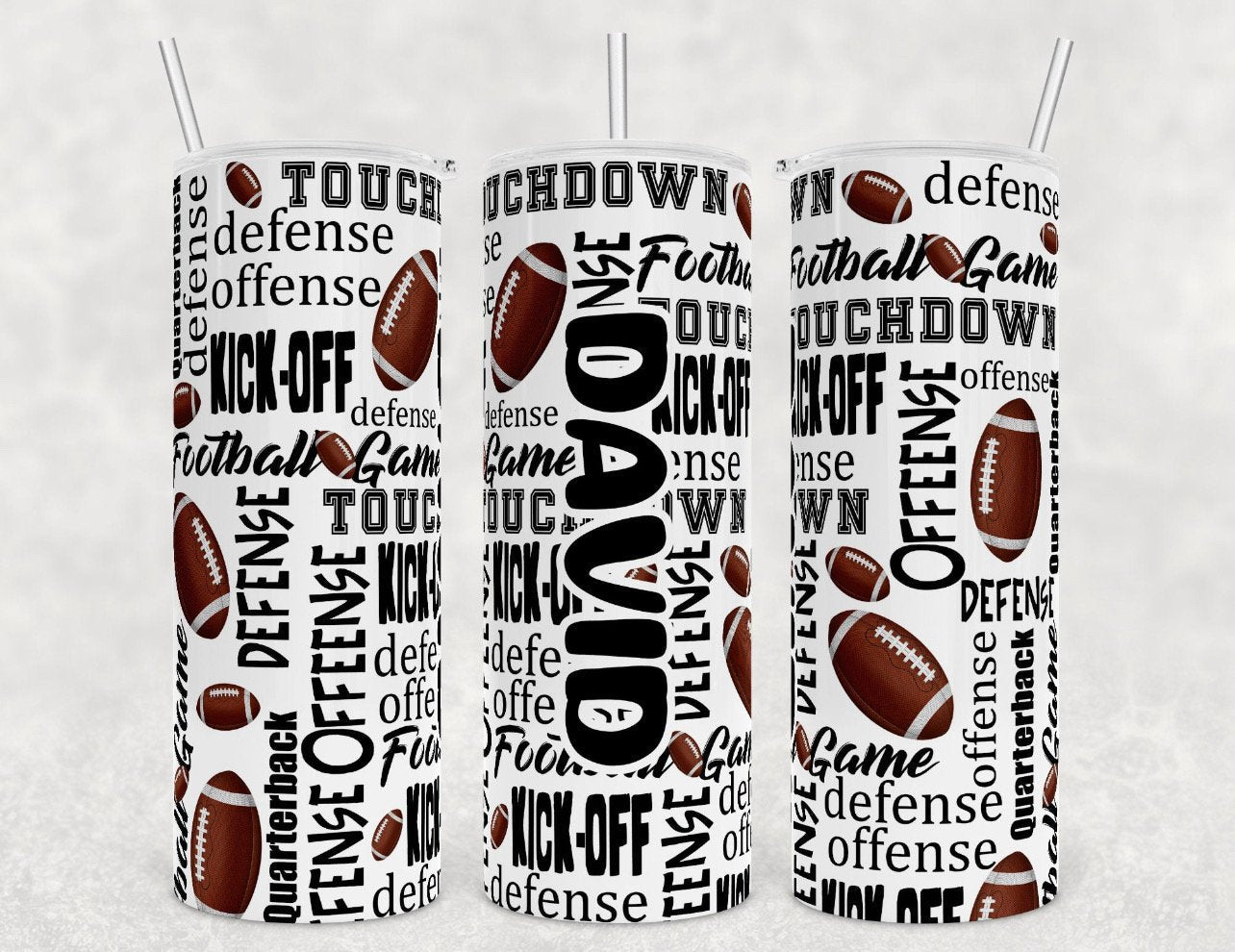 Personalized Saying & Name Football- 20 oz or 30oz Skinny Tumblers w/ Lid and Metal Straw