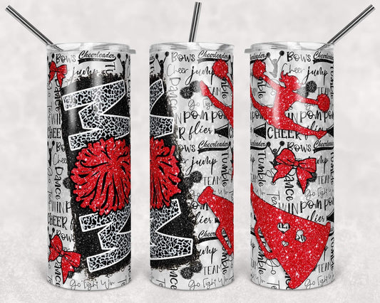 Red Cheetah Cheer Mom - 20oz or 30oz Skinny Tumblers w/ Lid and Metal Straw