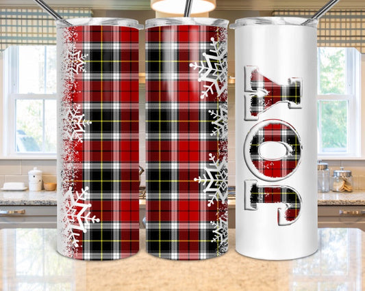 Plaid Snowflake Joy- 20oz or 30oz Skinny Tumblers w/ Lid and Metal Straw