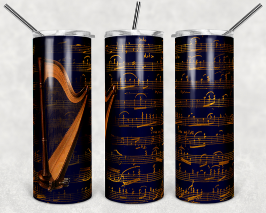 Music Harp - 20oz or 30oz Skinny Tumblers w/ Lid and Metal Straw