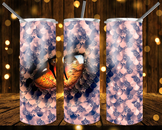 Pink, Blue & Orange Scaled Big Dragon Eye- 20oz or 30oz Skinny Tumblers w/ Lid and Metal Straw
