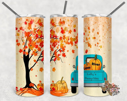 Fall Truck - 20 oz or 30oz Skinny Tumblers w/ Lid and Metal Straw