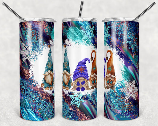 Gnomes Christmas Glitter- 20oz or 30oz Skinny Tumblers w/ Lid and Metal Straw