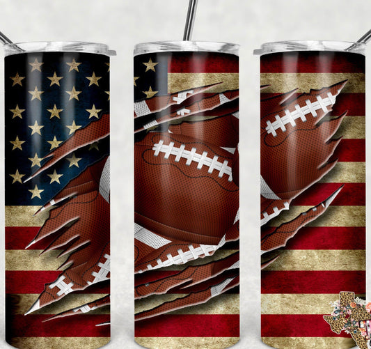 Football American Flag- 20oz or 30oz Skinny Tumblers w/ Lid and Metal Straw