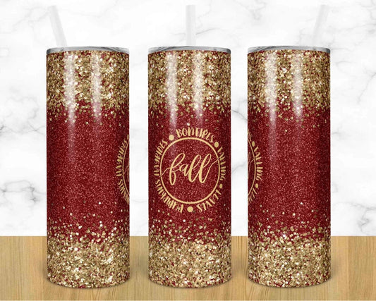 Glitter Fall Season - 20oz or 30oz Skinny Tumblers w/ Lid and Metal Straw