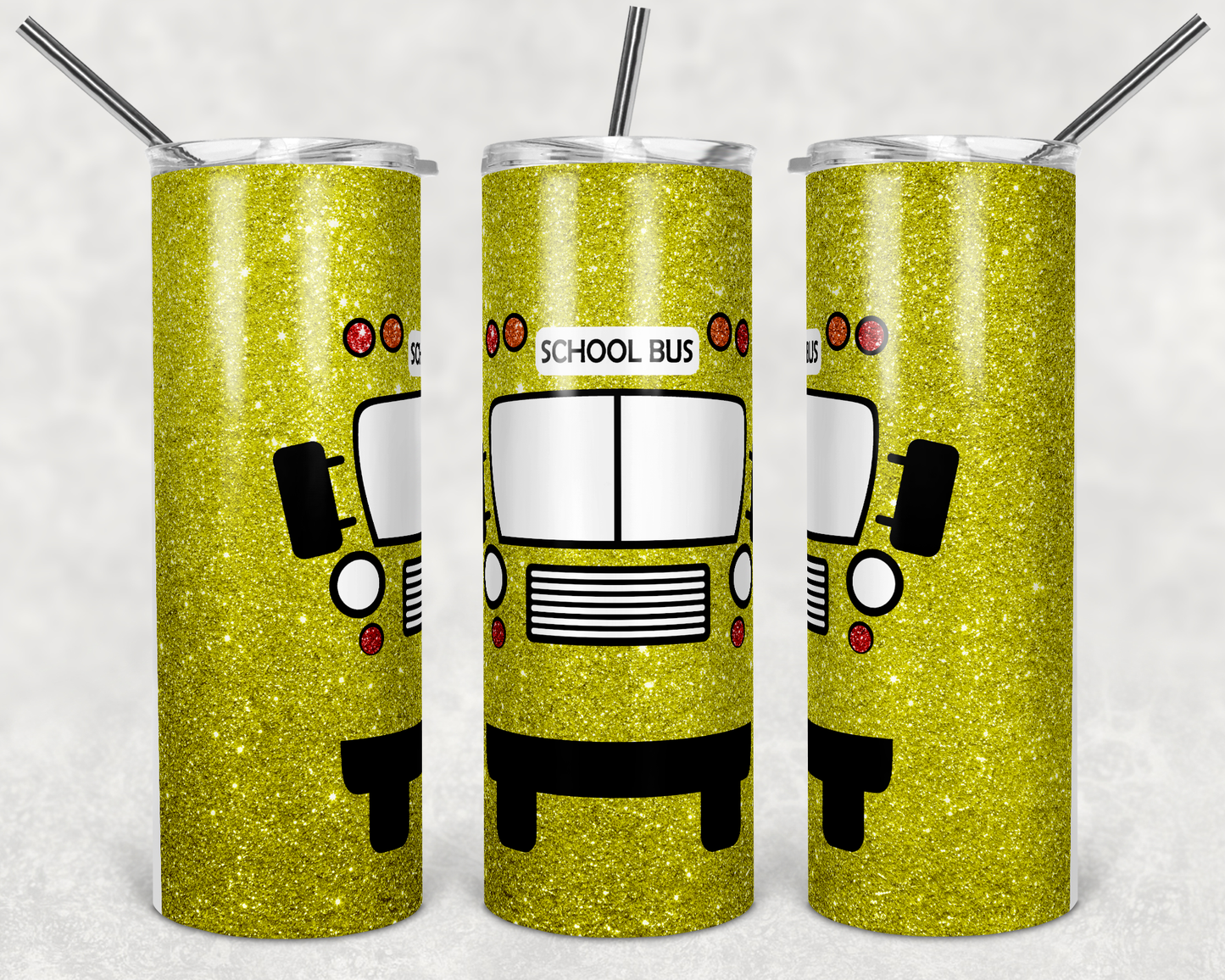 Yellow Sparkle Bus- 20 oz or 30oz Skinny Tumblers w/ Lid and Metal Straw