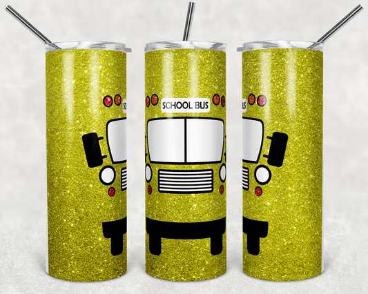 Yellow Sparkle Bus- 20 oz or 30oz Skinny Tumblers w/ Lid and Metal Straw