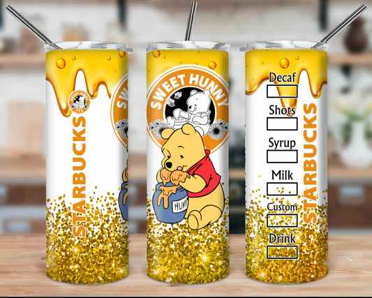 Pooh Starbucks - 20 oz or 30oz Skinny Tumblers w/ Lid and Metal Straw
