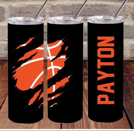 Custom Name Basketball - 20oz or 30oz Skinny Tumblers w/ Lid and Metal Straw