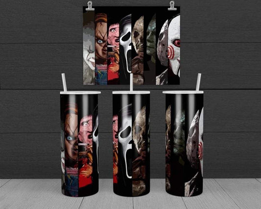 Scary characters - 20 oz or 30oz Skinny Tumblers w/ Lid and Metal Straw