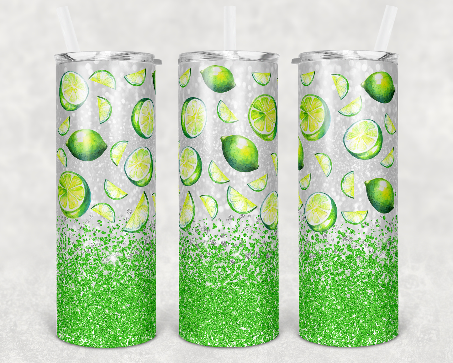 Limes- 20 oz or 30oz Skinny Tumblers w/ Lid and Metal Straw