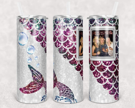 Mermaid White Picture  - 20oz or 30oz Skinny Tumblers w/ Lid and Metal Straw